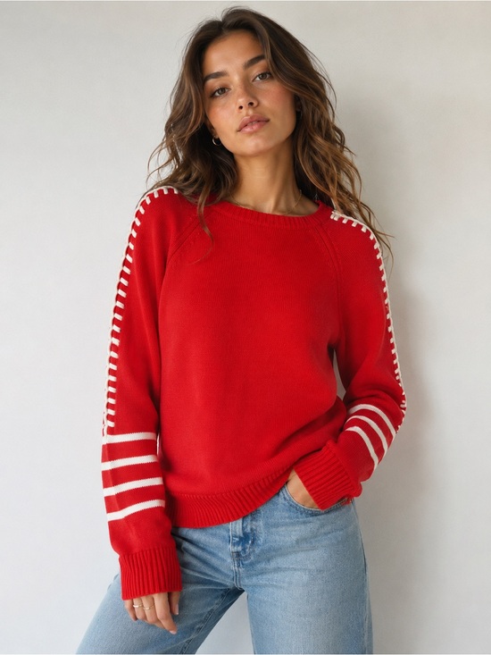 NIC+ZOE Sweaters - NIC+ZOE Bright Red Scoop Neck Sweater